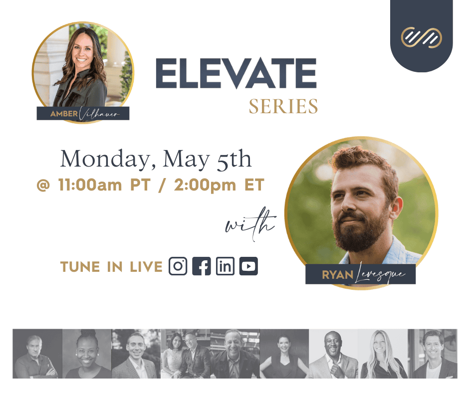 Elevate Series 2025 Amber Vilhauer and Ryan Levesque Livestream social media graphic for Facebook, Instagram, LinkedIn, and YouTube